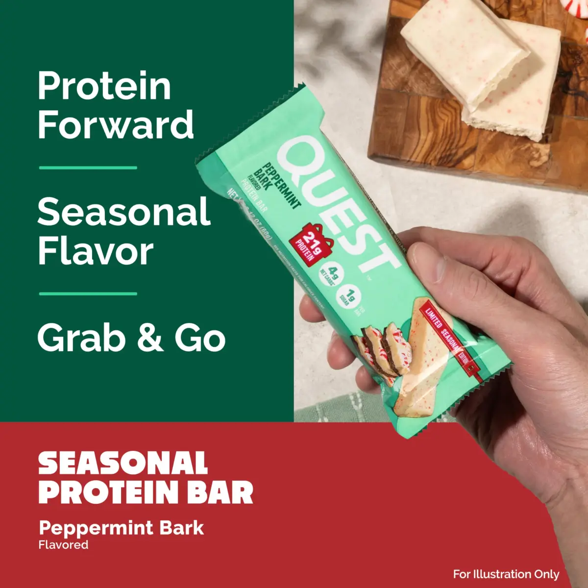 Quest Nutrition Peppermint Bark Protein Bar 12 Count | 21g Protein, 1g Sugar, 4g Net Carbs - view 3