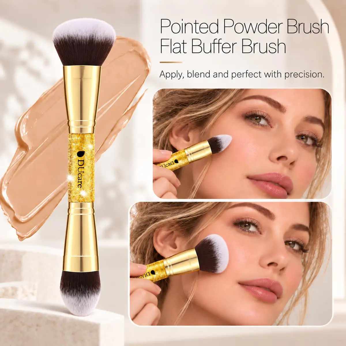 DUcare 2Pcs Double Ended Foundation & Contour Makeup Brush Set | Soft Synthetic Face Brushes for Liquid, Cream & Powder - view 5