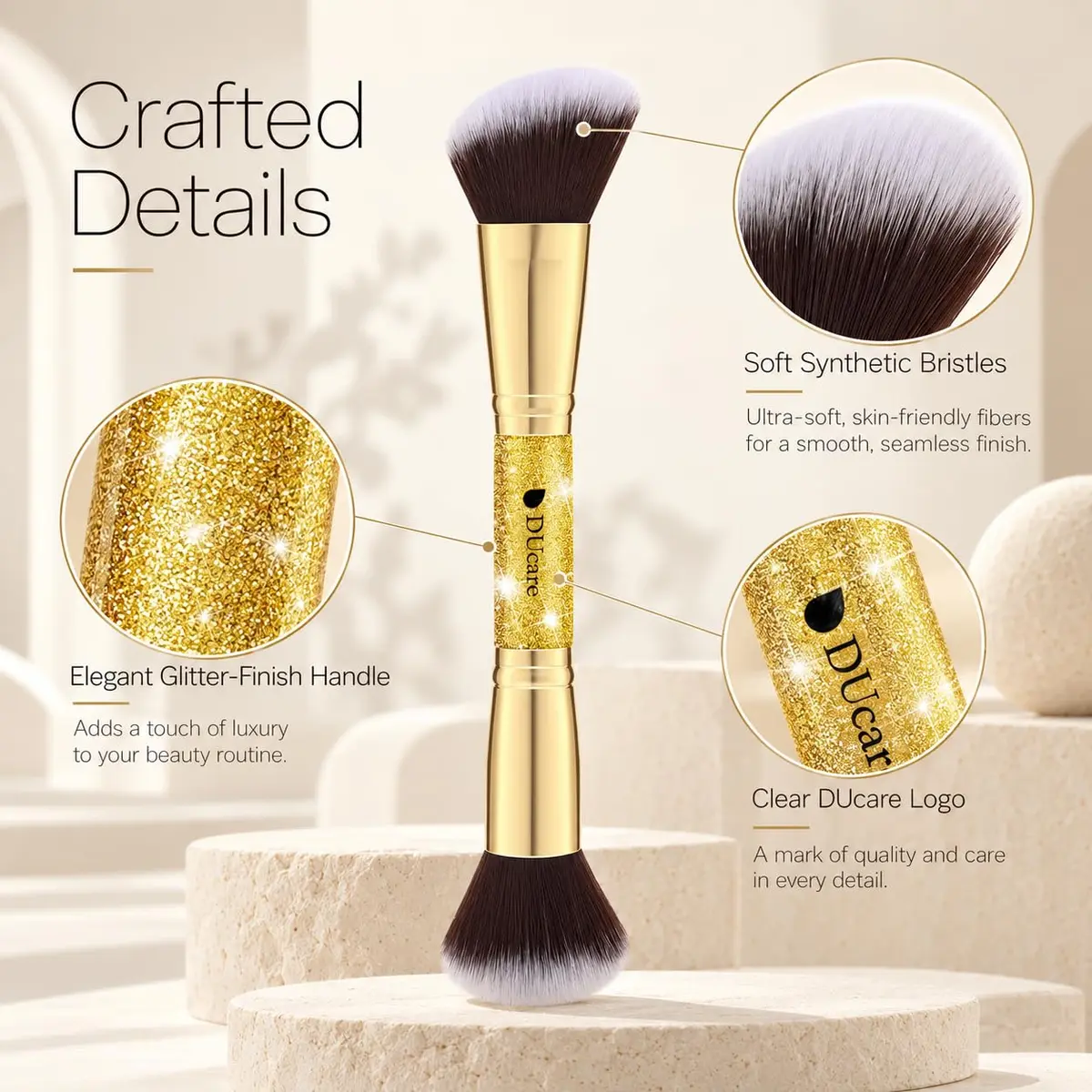 DUcare 2Pcs Double Ended Foundation & Contour Makeup Brush Set | Soft Synthetic Face Brushes for Liquid, Cream & Powder - view 6