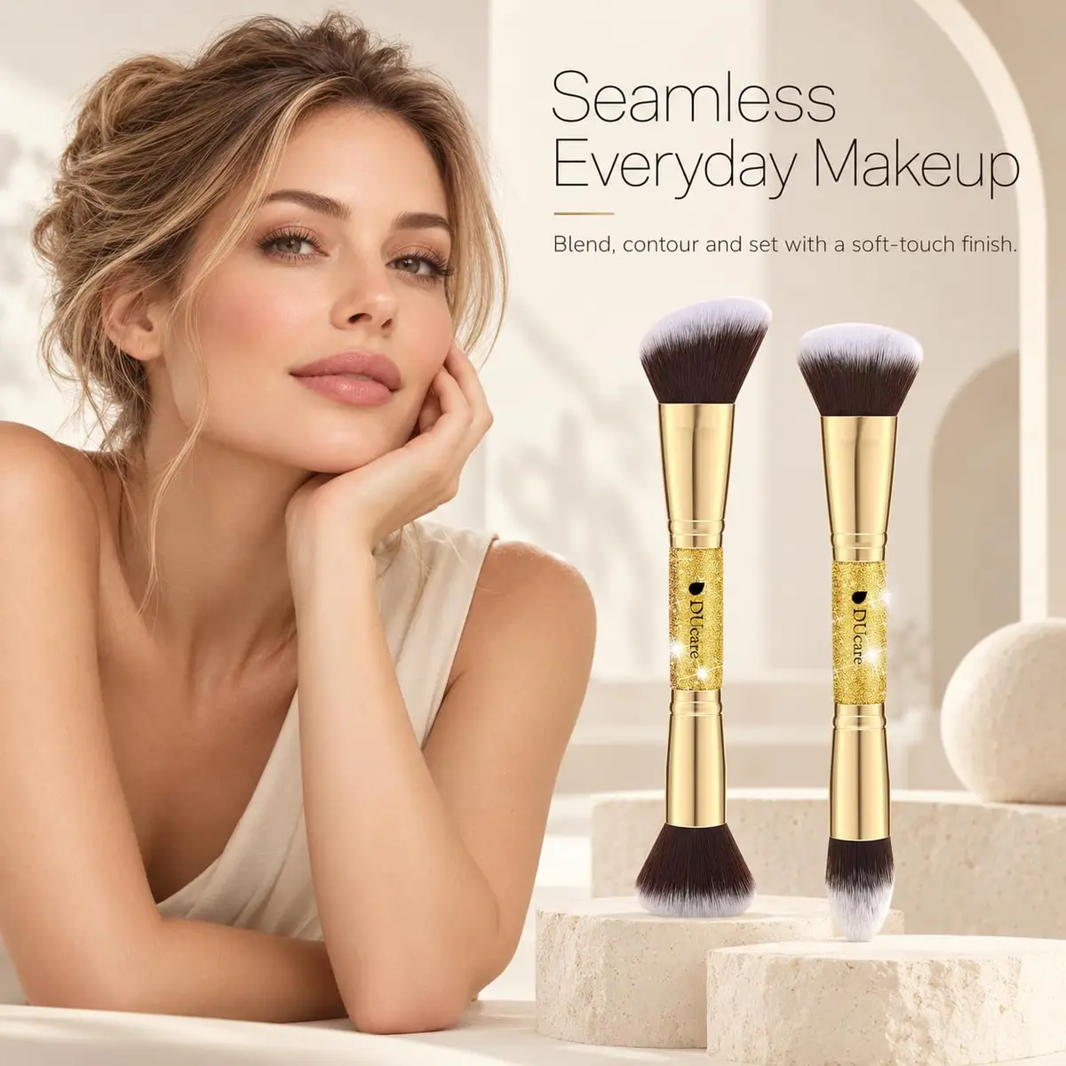 DUcare 2Pcs Double Ended Foundation & Contour Makeup Brush Set | Soft Synthetic Face Brushes for Liquid, Cream & Powder - view 2