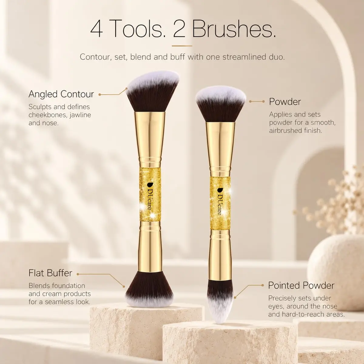 DUcare 2Pcs Double Ended Foundation & Contour Makeup Brush Set | Soft Synthetic Face Brushes for Liquid, Cream & Powder - view 3