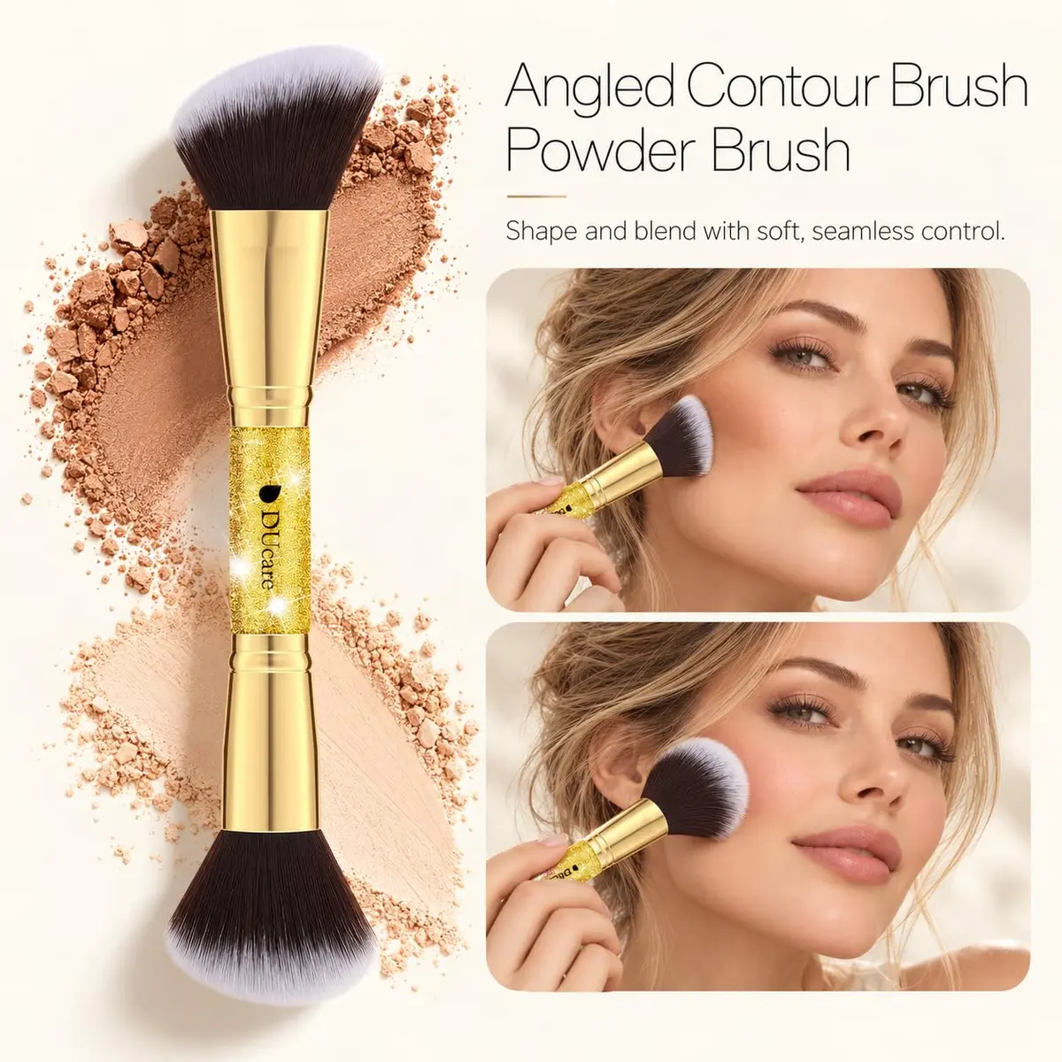 DUcare 2Pcs Double Ended Foundation & Contour Makeup Brush Set | Soft Synthetic Face Brushes for Liquid, Cream & Powder - view 4