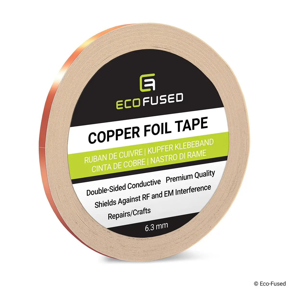 Eco-Fused Double-Sided Conductive Copper Foil Tape 6.3mm x 20m | EMI/RF Shielding & Paper Circuits - main product image