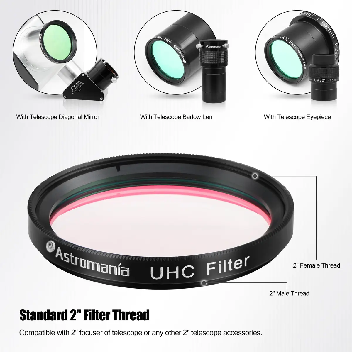Astromania Telescope Filter UHC Nebula Contrast 2" | Improve Sky Views with Light Pollution Blockage - view 6