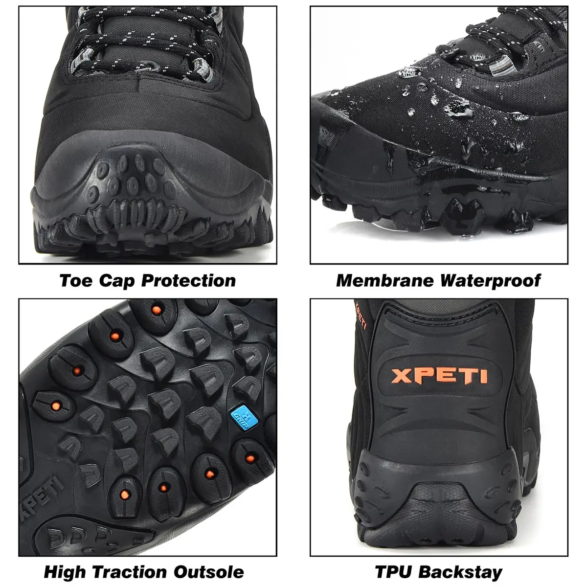 XPETI Men’s Thermator Mid-Rise Waterproof Hiking Boot Insulated Non-Slip Black 7 | Waterproof, Insulated & Traction Ready - view 3