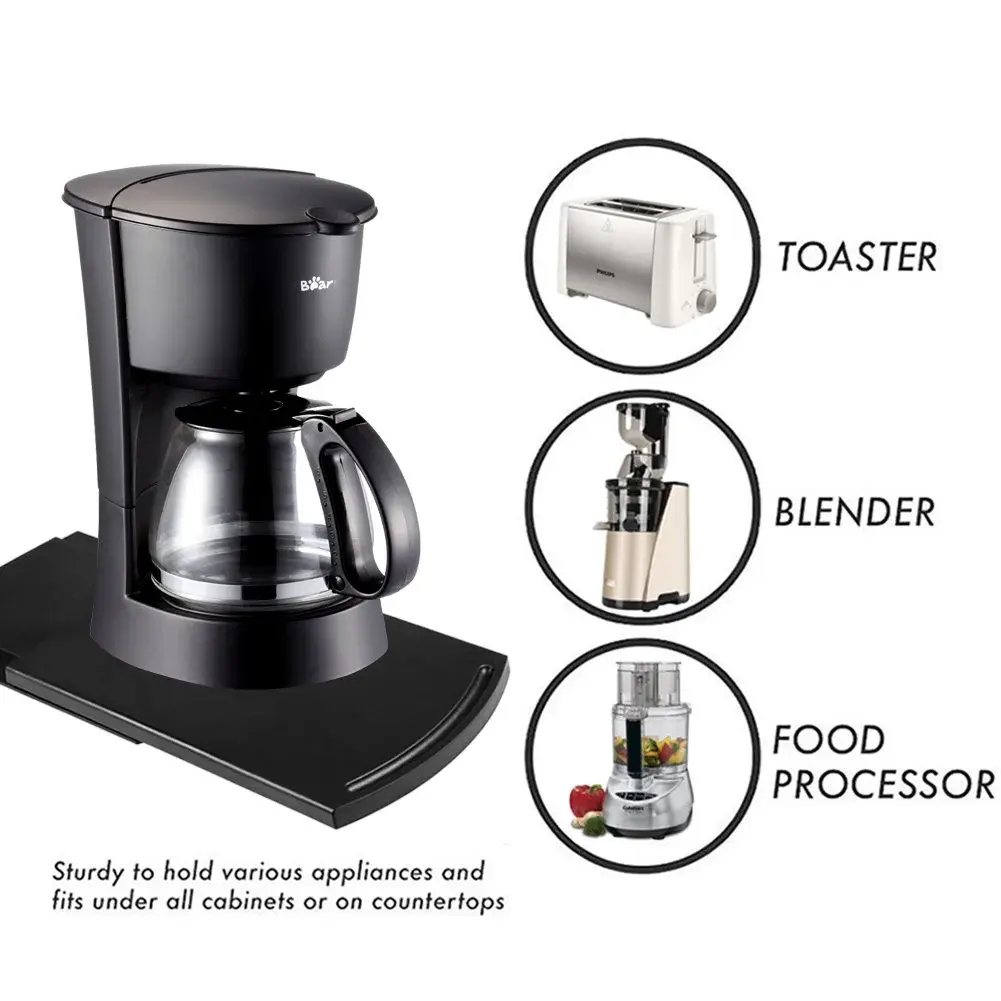 Ihomepark Sliding Coffee Maker Tray with Wheels, Countertop Appliance Slider Mat for Kitchen Appliances, Black (2-Pack, 700g) - view 2