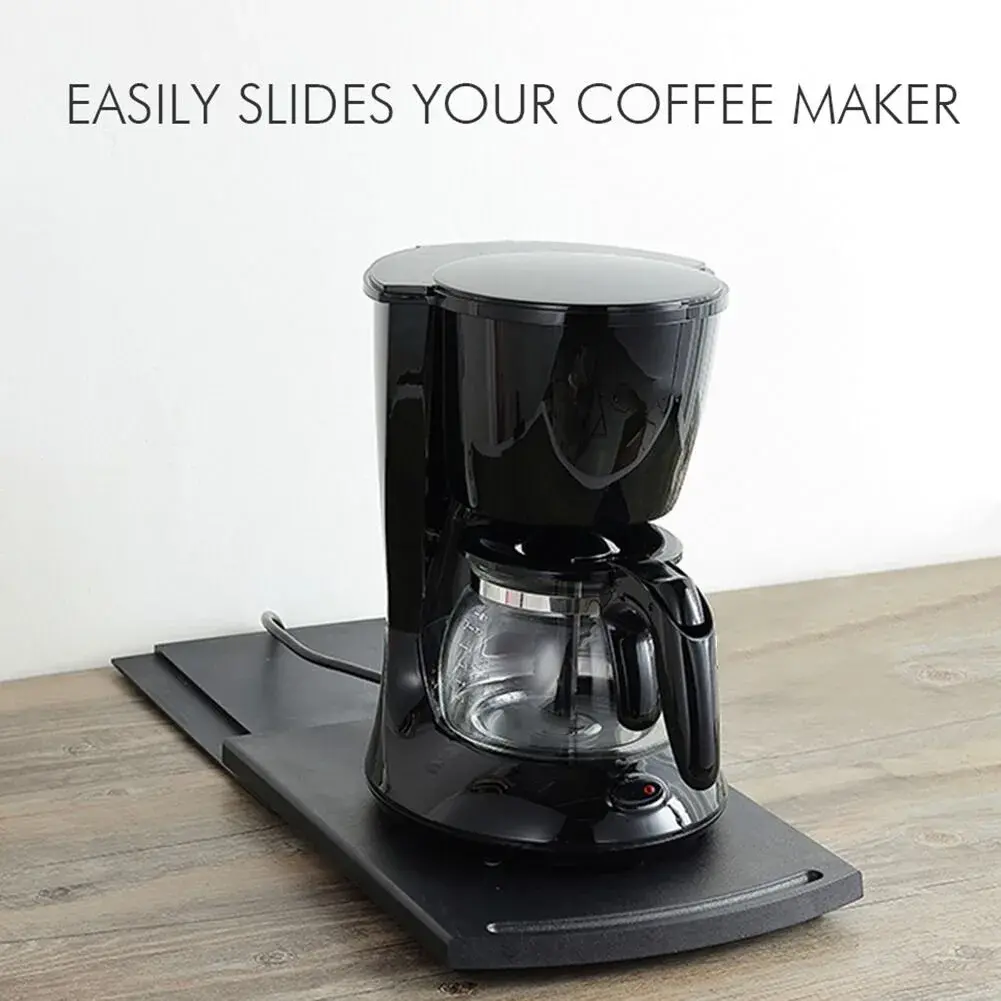 Ihomepark Sliding Coffee Maker Tray with Wheels, Countertop Appliance Slider Mat for Kitchen Appliances, Black (2-Pack, 700g) - view 3
