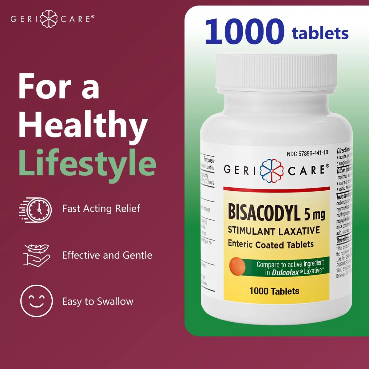 GeriCare Bisacodyl 5 mg Coated Tablet | Gentle Overnight Constipation Relief | 1000 Count - view 4