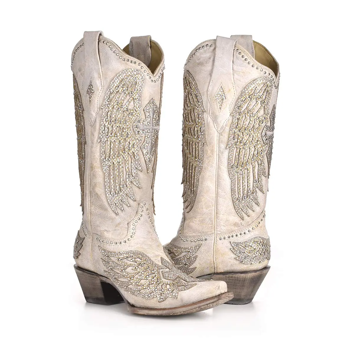Corral Women's Western Boot Leather White Snip Toe Wing Cross | Handcrafted Genuine Leather with Crystal Embellishments - view 8