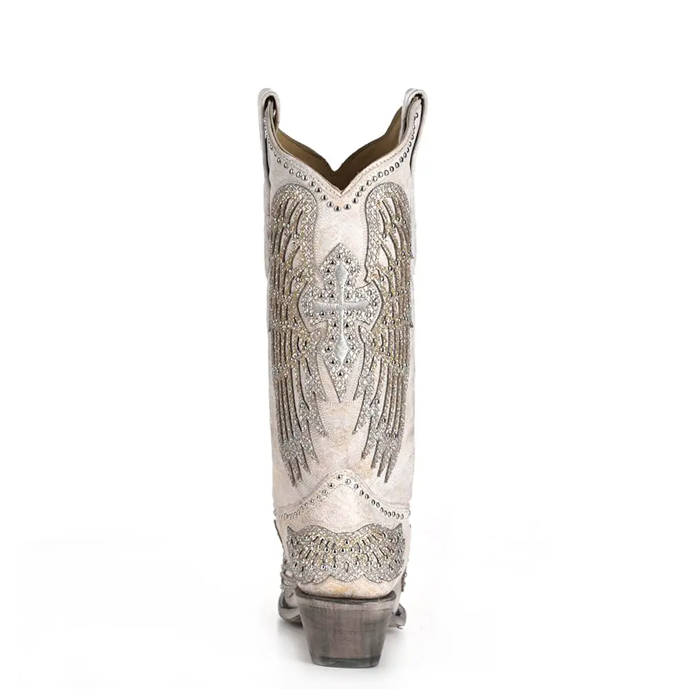 Corral Women's Western Boot Leather White Snip Toe Wing Cross | Handcrafted Genuine Leather with Crystal Embellishments - view 4