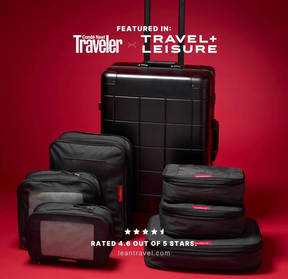 LeanTravel Premium Compression Packing Cubes for Travel - Suitcase Organizer Bags with Double Zipper & Breathable Mesh Panel - Space Saving Carry On Luggage Essentials (6-Pack, Black) - view 8