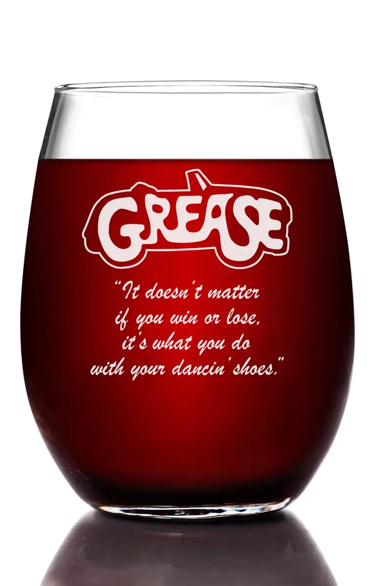 Movies On Glass Grease Stemless Wine Glass 15oz | Licensed Handcrafted Collectible - main product image