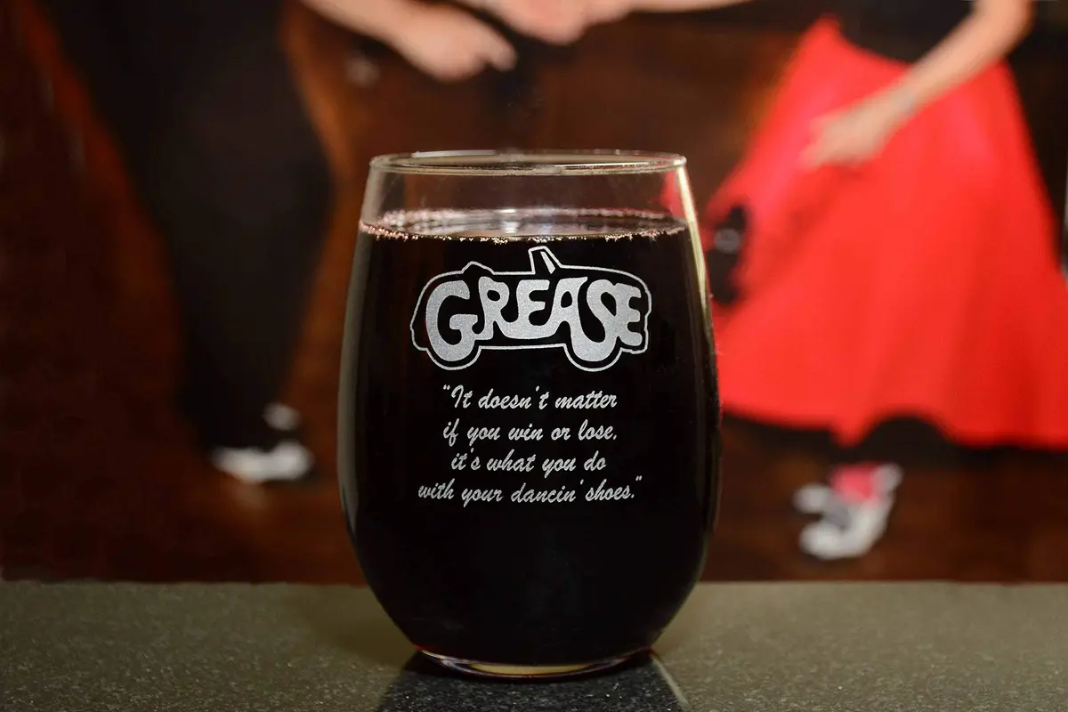 Movies On Glass Grease Stemless Wine Glass 15oz | Licensed Handcrafted Collectible - view 3