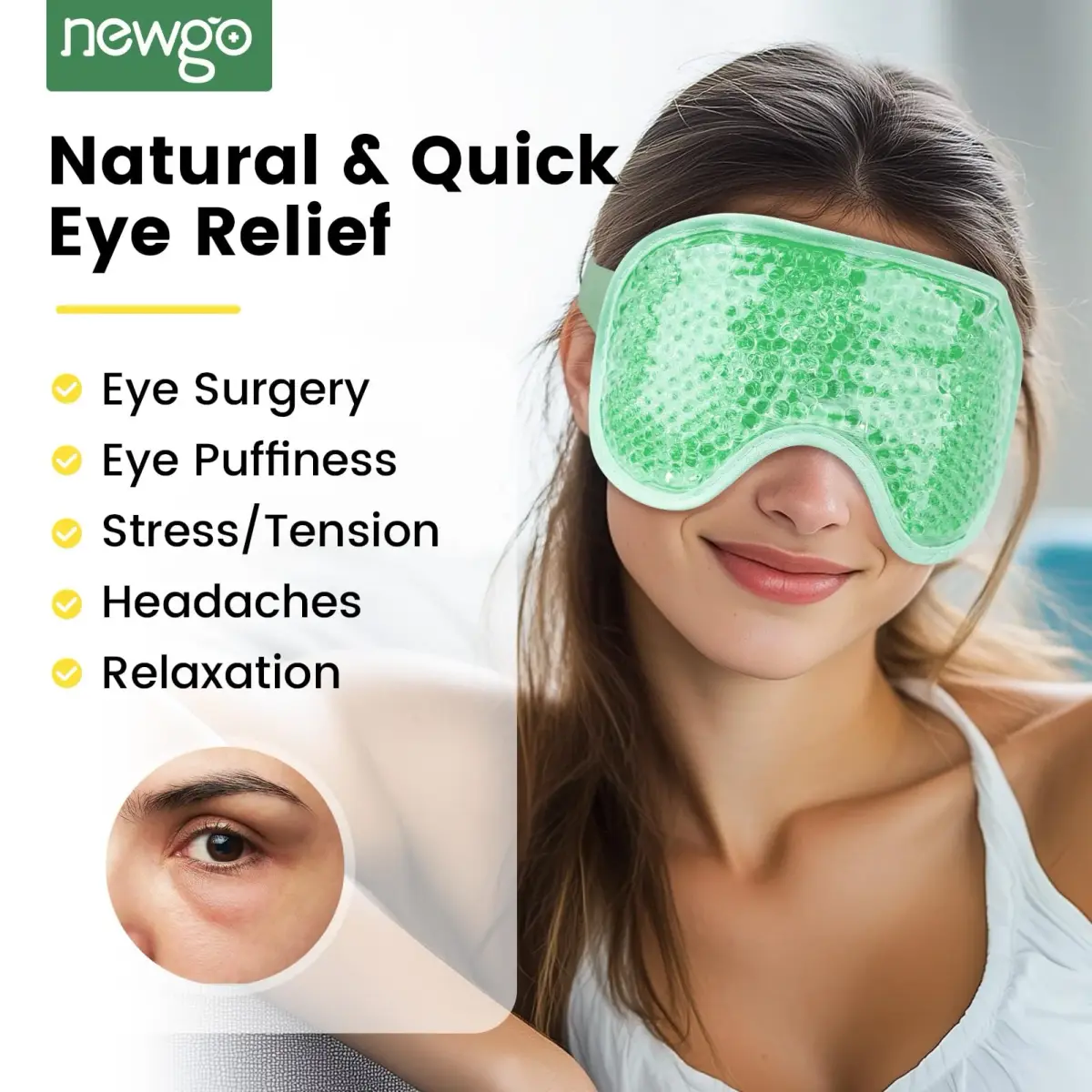 NEWGO Green Cooling Eye Mask for After Surgery - Reusable Gel Ice Pack for Puffy Eyes & Headaches - view 2