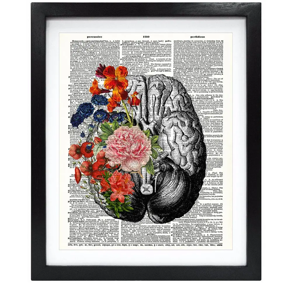 Susie Arts 8X10 Unframed Human Brain with Flowers | Vintage Dictionary Art Print for Home & Office - main product image