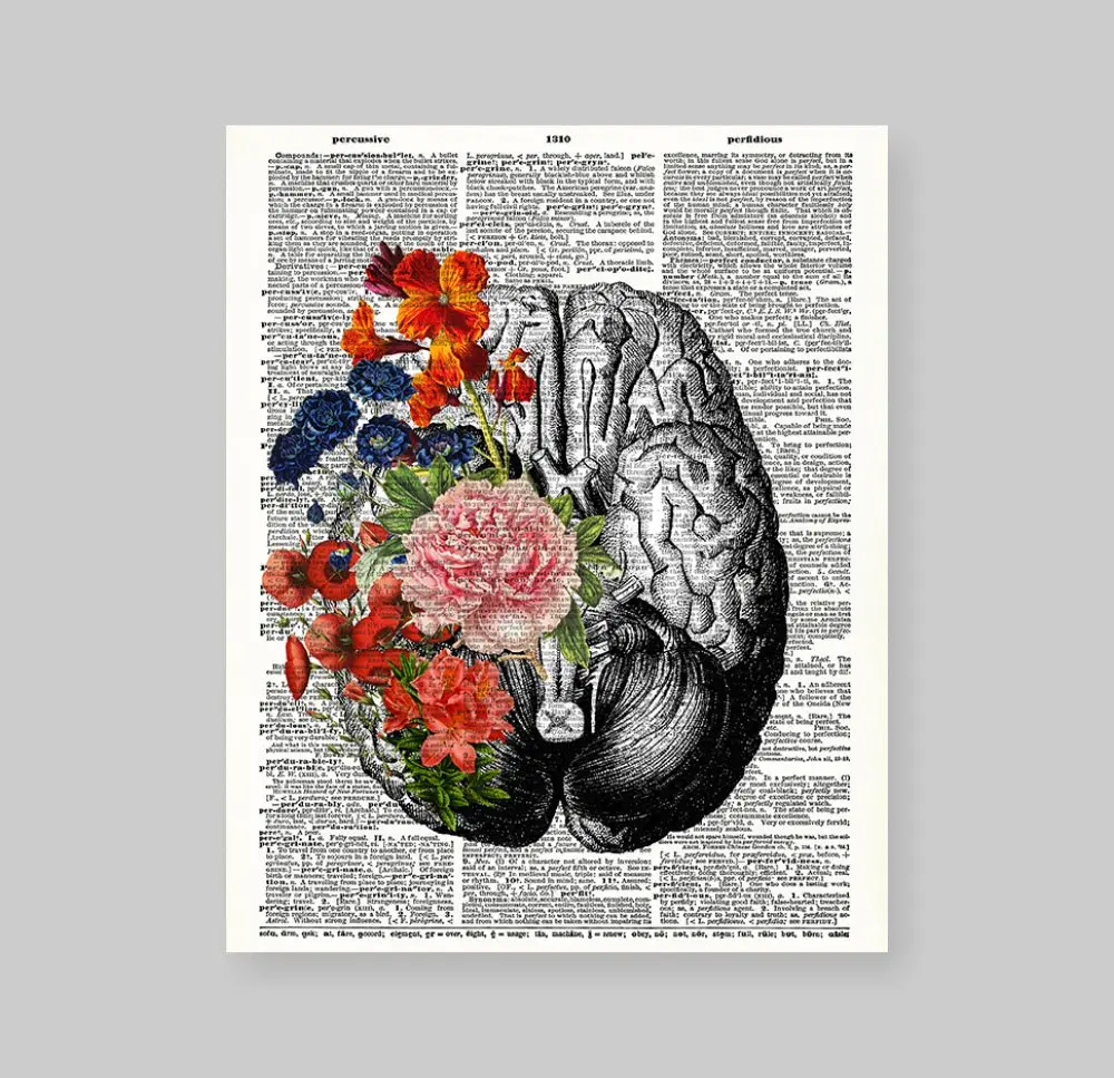Susie Arts 8X10 Unframed Human Brain with Flowers | Vintage Dictionary Art Print for Home & Office - view 2