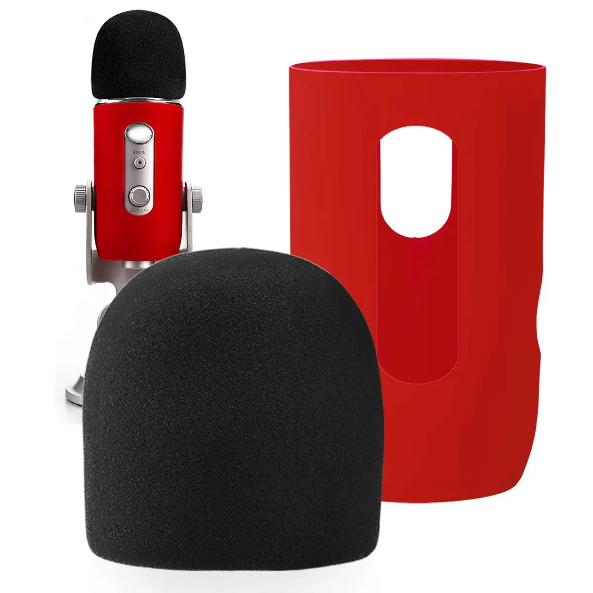 YOUSHARES Microphone Windscreen Foam with Silicone Protector for Blue Yeti & Yeti Pro, Red | Reduces Wind Noise & Plosives - main product image