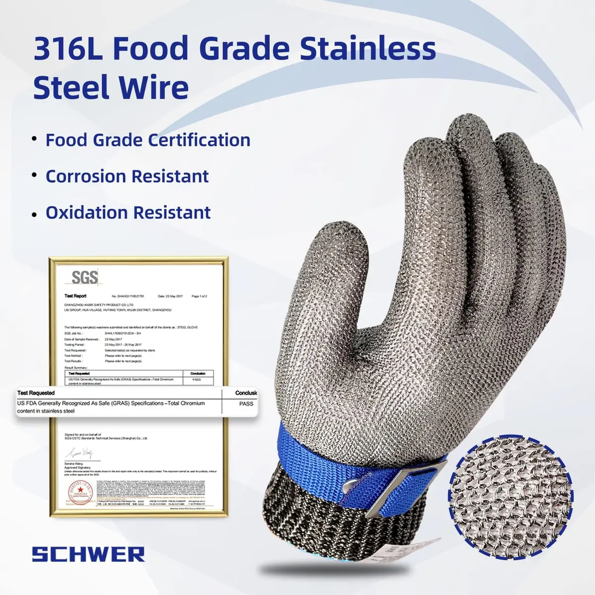 Schwer SlicePro ANSI A9 Cut Resistant Gloves, Small (1-Pack) | Food Grade Steel Wire Hand Protection - view 3
