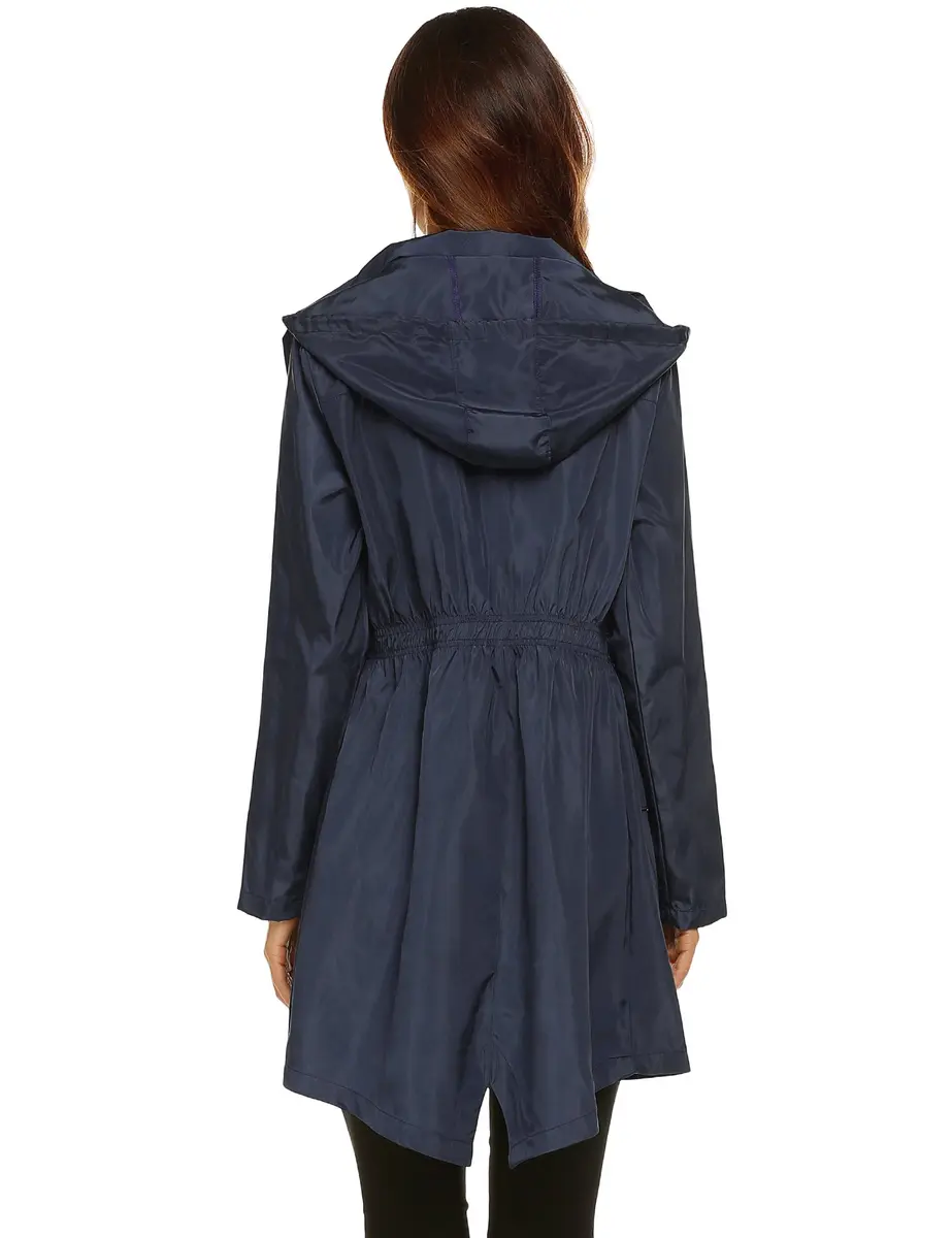 LOMON Women Waterproof Raincoat Hooded Lightweight Windbreaker Anorak Jacket Navy Blue S | Breathable, Windproof & Light - view 6