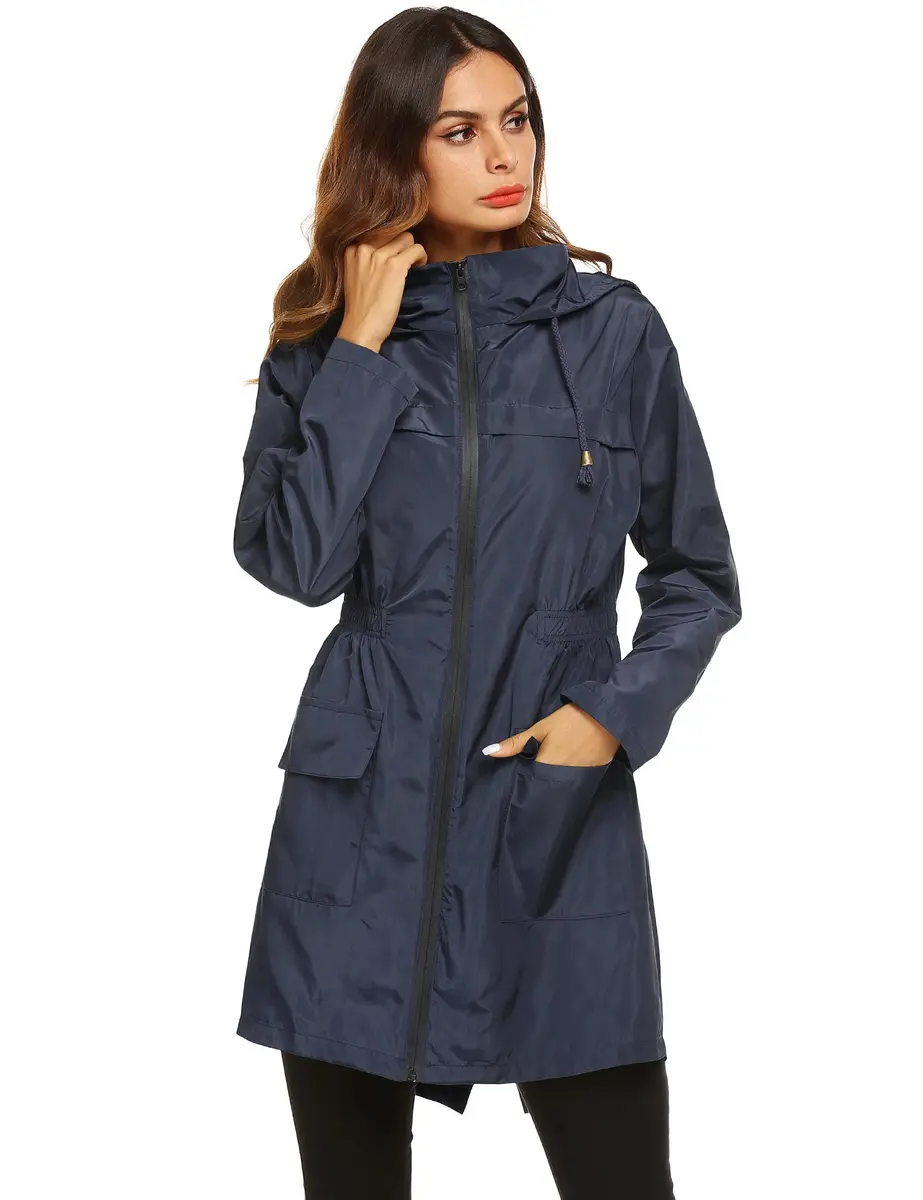 LOMON Women Waterproof Raincoat Hooded Lightweight Windbreaker Anorak Jacket Navy Blue S | Breathable, Windproof & Light - view 2