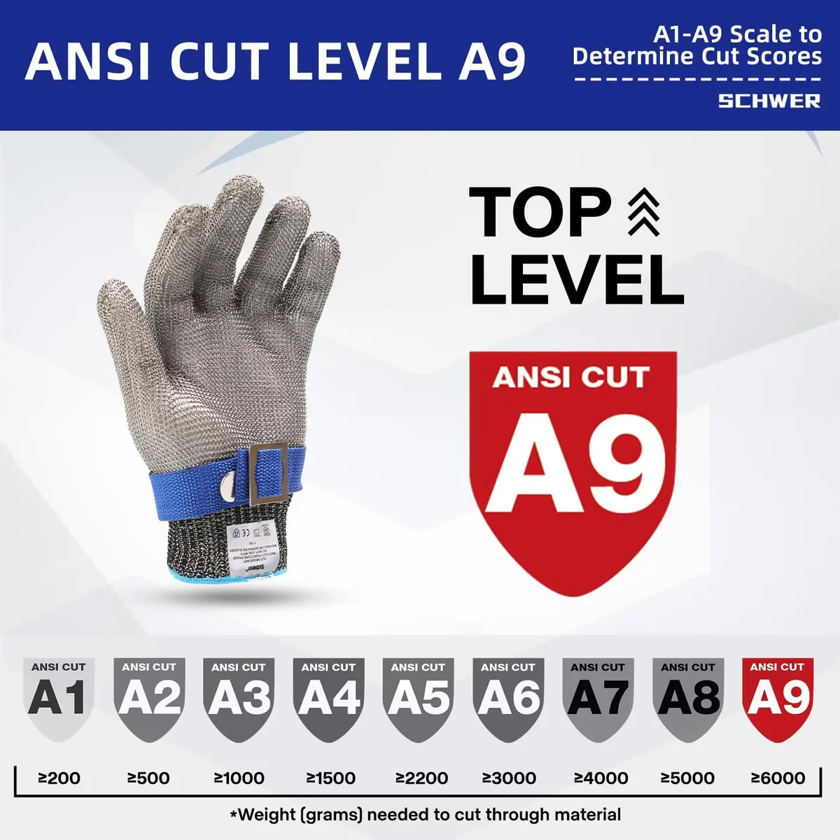 Schwer SlicePro ANSI A9 Cut Resistant Gloves, Large (1-Pack) | Food Grade Stainless Steel Hand Protection - view 2