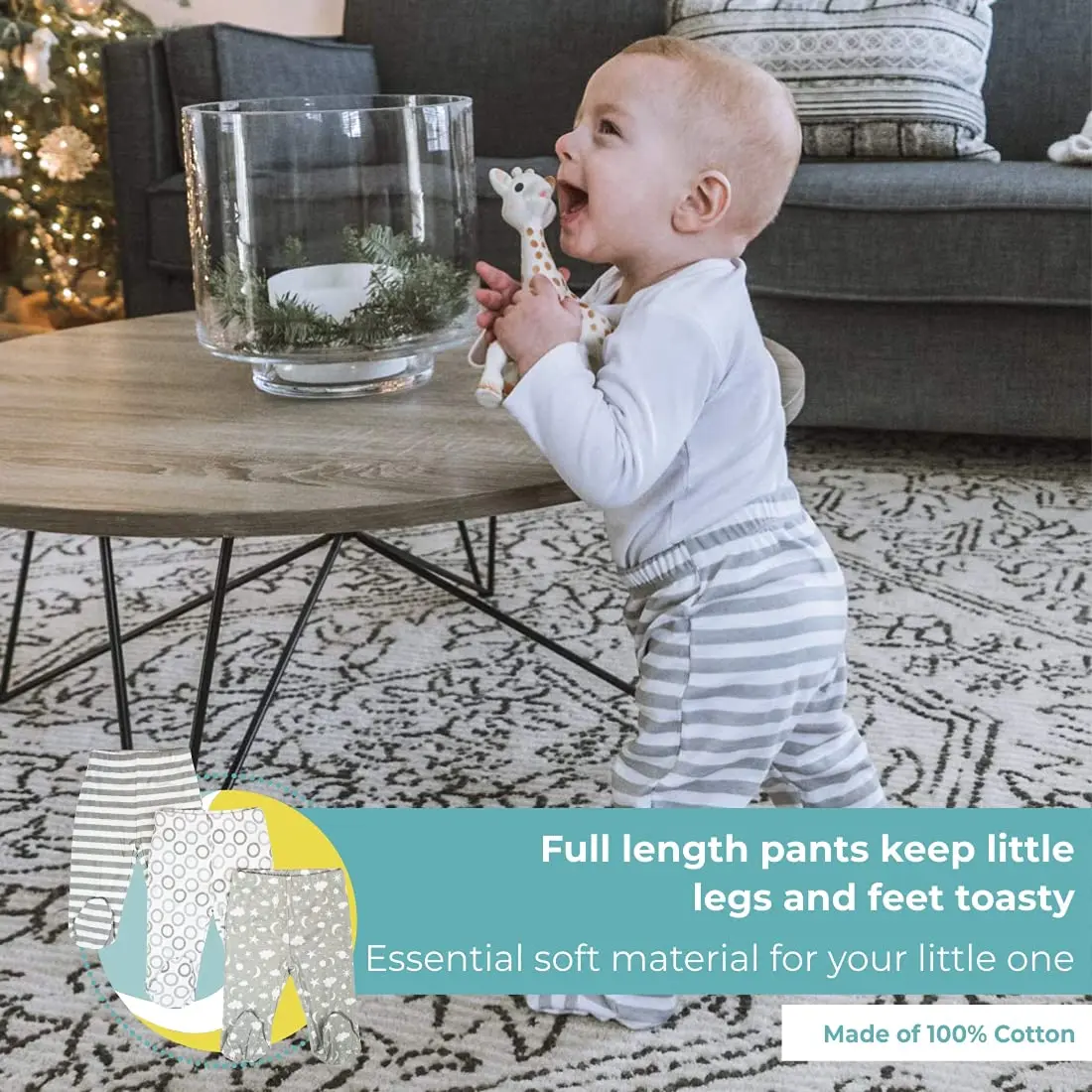 Spasilk Baby Cotton Pull on Footed Pants, 3 Pack Casual Leggings with Feet, Gray Celestial | Soft 100% Cotton Baby Pants for 3-9 Months - view 5