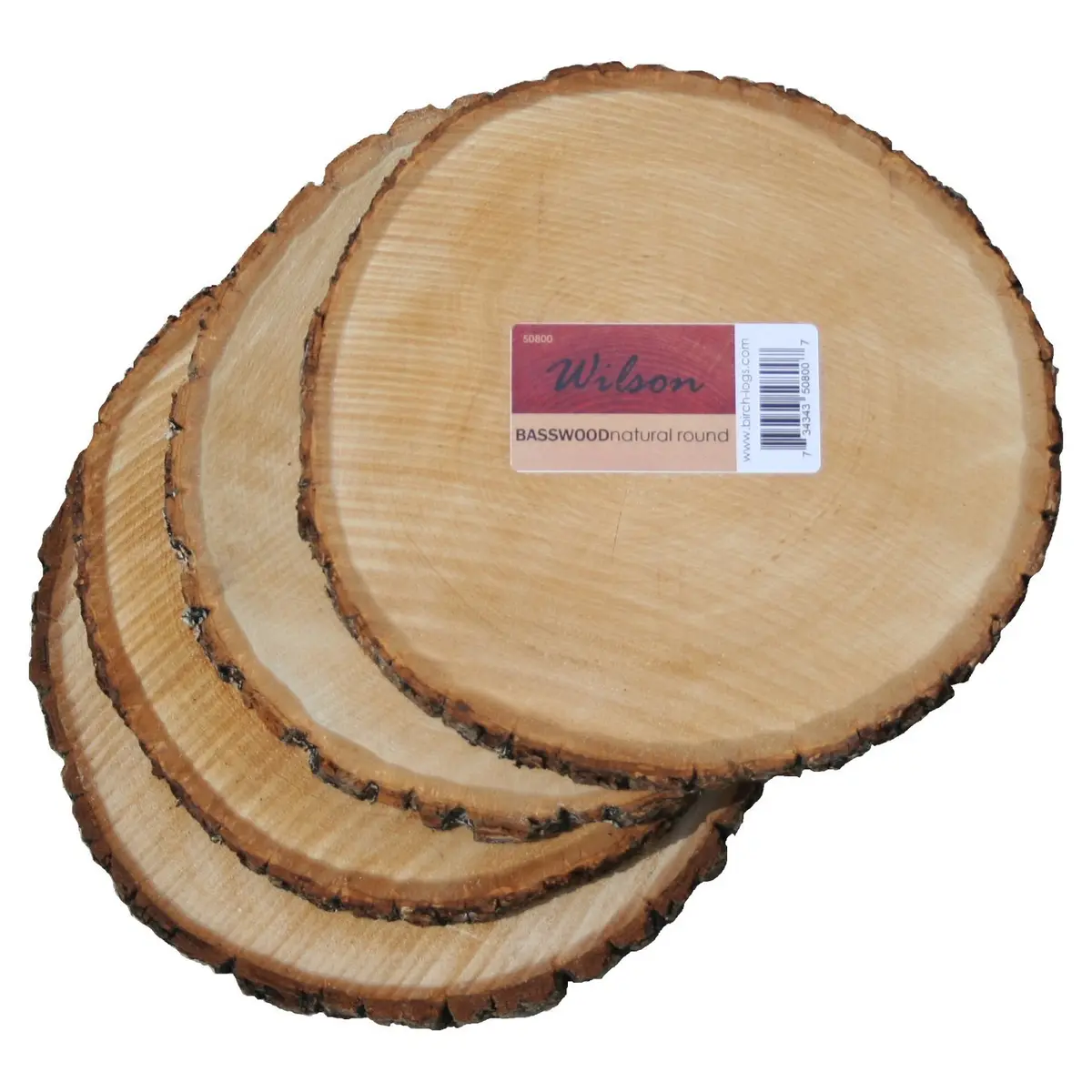 Wilson Basswood Round Rustic Wood Slice for Natural Décor, DIY Crafts (7-9") Set of Four | Rustic, Natural, Carvable - main product image