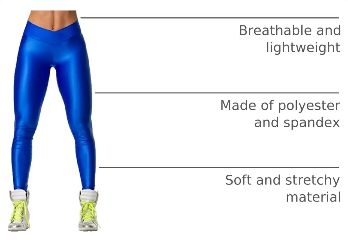 Hupplle Neon Stretch Skinny Shiny Leggings Pants (Blue, Large) | High Waist, Opaque & Comfortable - view 4