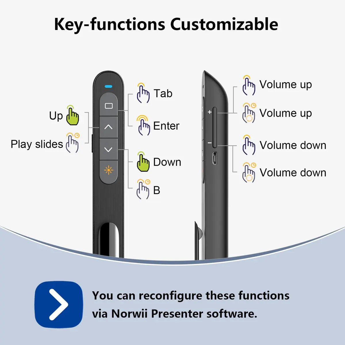 Norwii N76 Rechargeable Presentation Clicker with Laser Pointer & Custom Buttons | 328ft Range - view 5