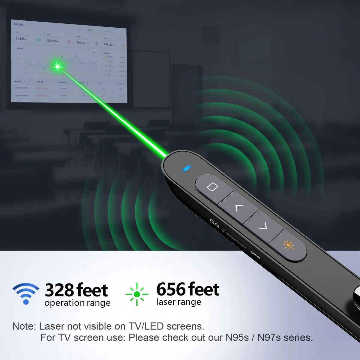 Norwii N76 Rechargeable Presentation Clicker with Laser Pointer & Custom Buttons | 328ft Range - view 2