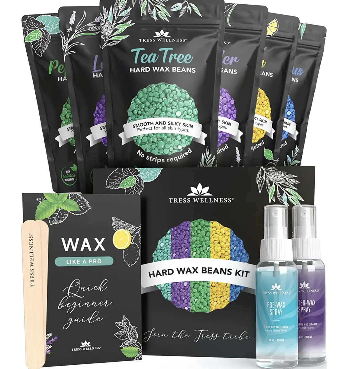 Tress Wellness Hard Wax Beads Variety 595g (20.8 Oz) | Professional At-Home Hair Removal Kit for Bikini, Brazilian & Full Body - main product image