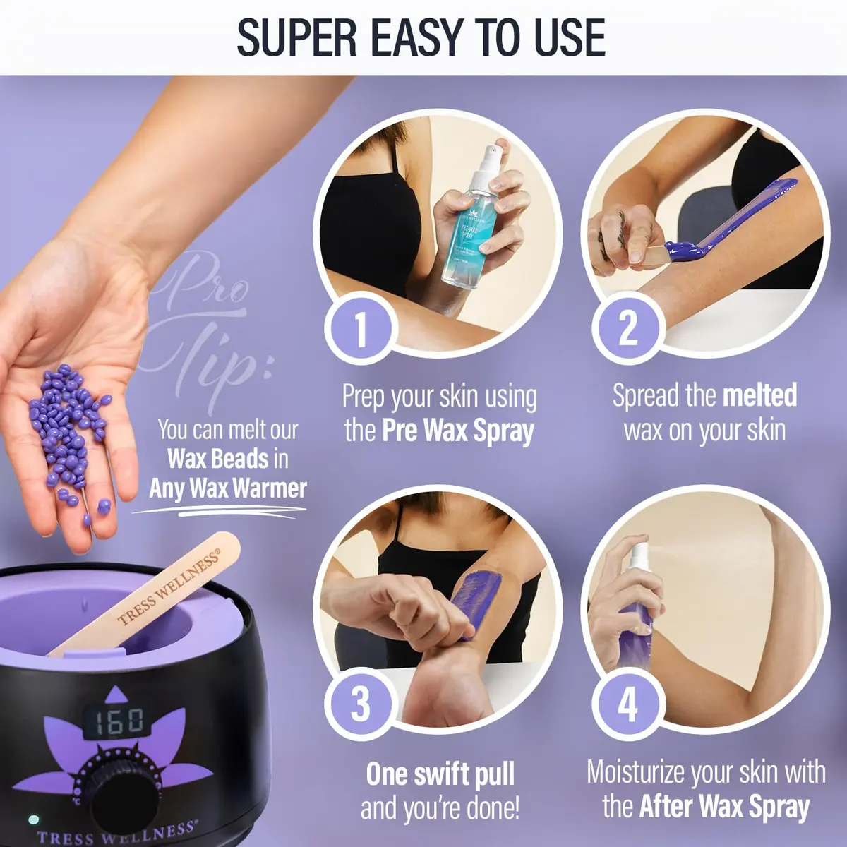 Tress Wellness Hard Wax Beads Variety 595g (20.8 Oz) | Professional At-Home Hair Removal Kit for Bikini, Brazilian & Full Body - view 4