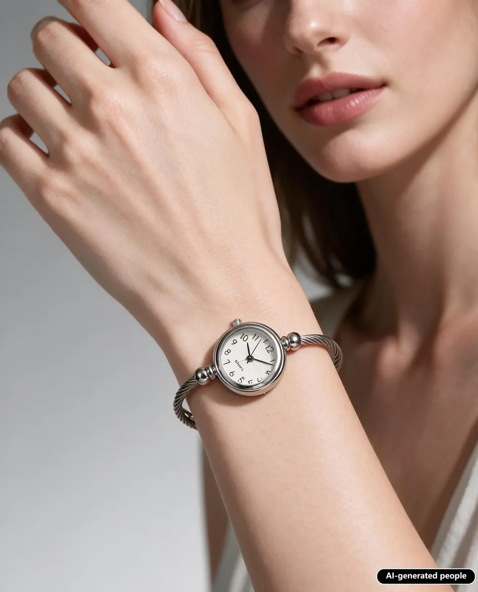 Top Plaza Women's Quartz Wrist Watch Silver Dial 23mm | Elegant Bangle Style - view 2