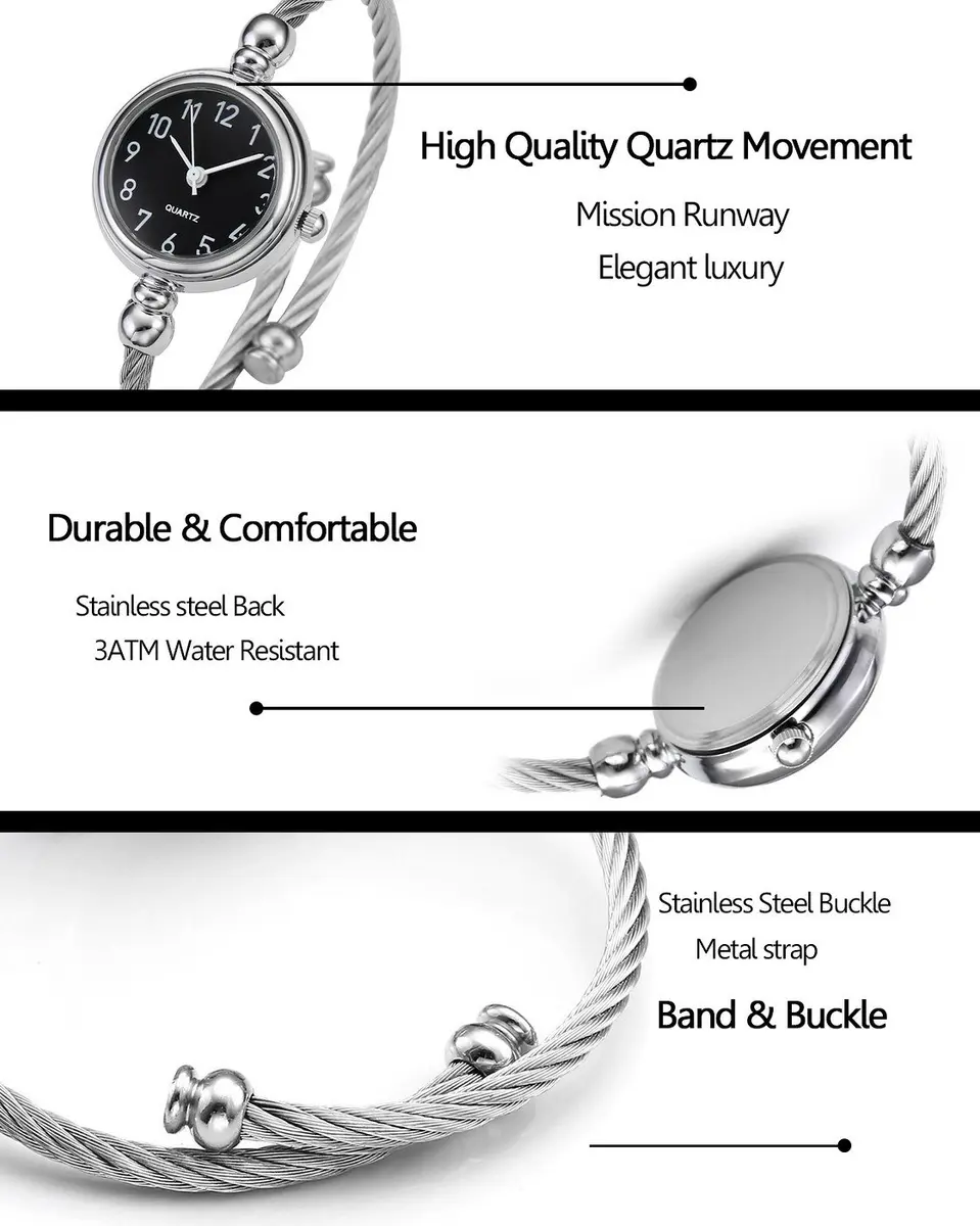 Top Plaza Women's Quartz Wrist Watch Silver Dial 23mm | Elegant Bangle Style - view 4