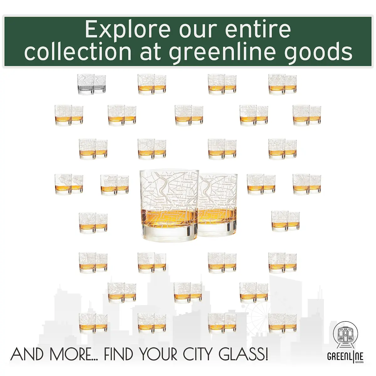 Greenline Goods Whiskey Glasses - 10 Oz Tumbler Gift Set for Philadelphia lovers | Etched with Philadelphia Map - view 6