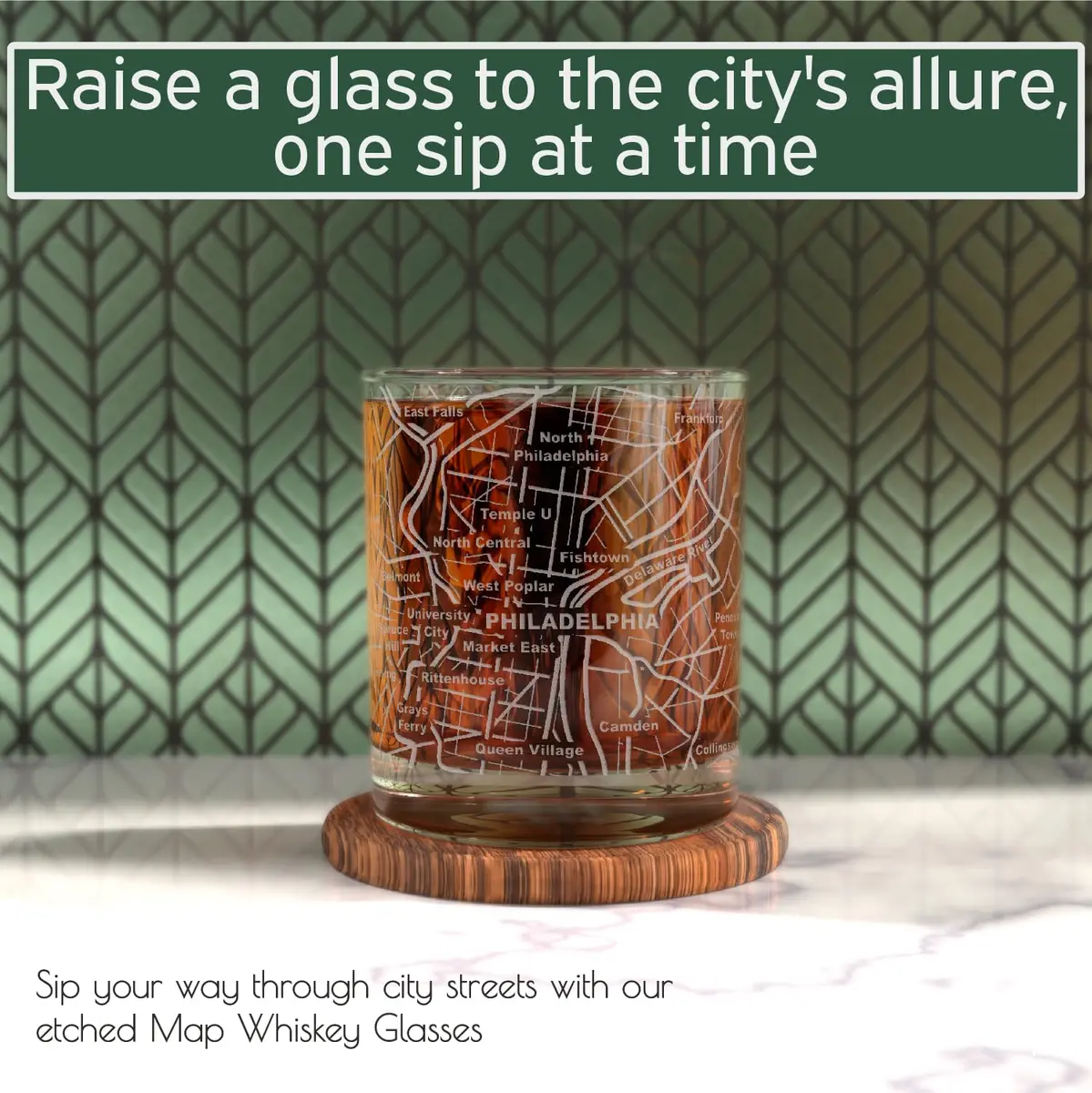 Greenline Goods Whiskey Glasses - 10 Oz Tumbler Gift Set for Philadelphia lovers | Etched with Philadelphia Map - view 2