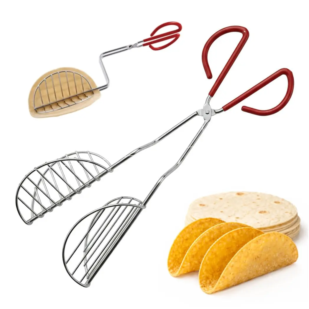 HIC Kitchen Taco Making Tools Steel Taco Shell Tongs 13.5 x 3.5 x 4.25-inches | Crispy Homemade Shells - main product image