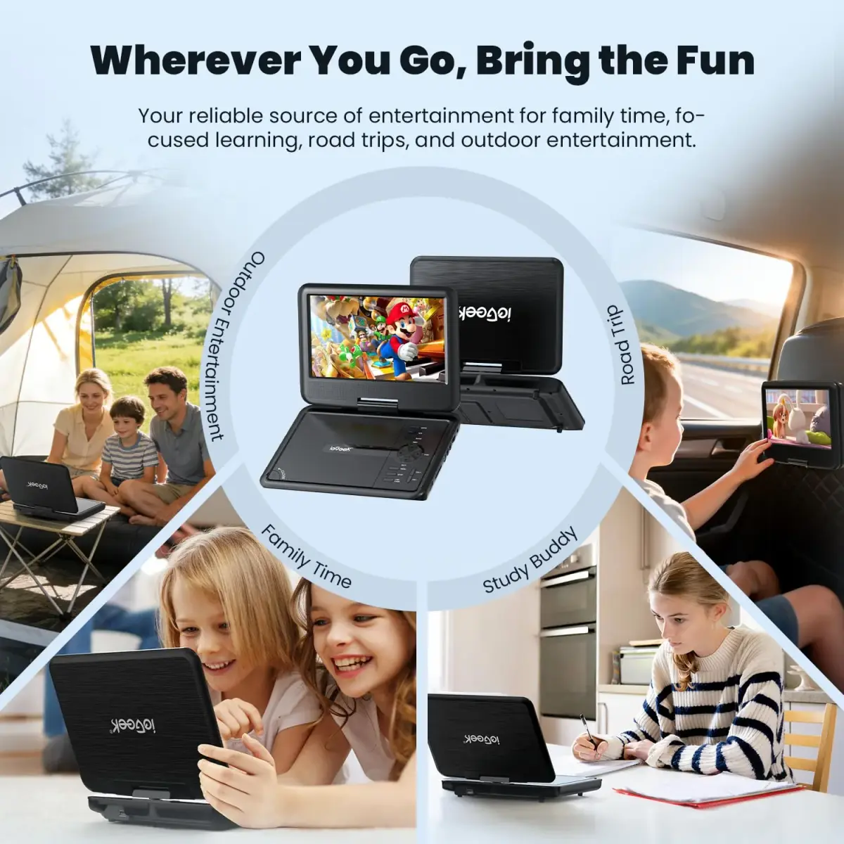 ieGeek 11.5" Portable DVD Player 9.5" HD Screen | 5-Hour Battery, USB/SD Playback, TV Sync - view 6