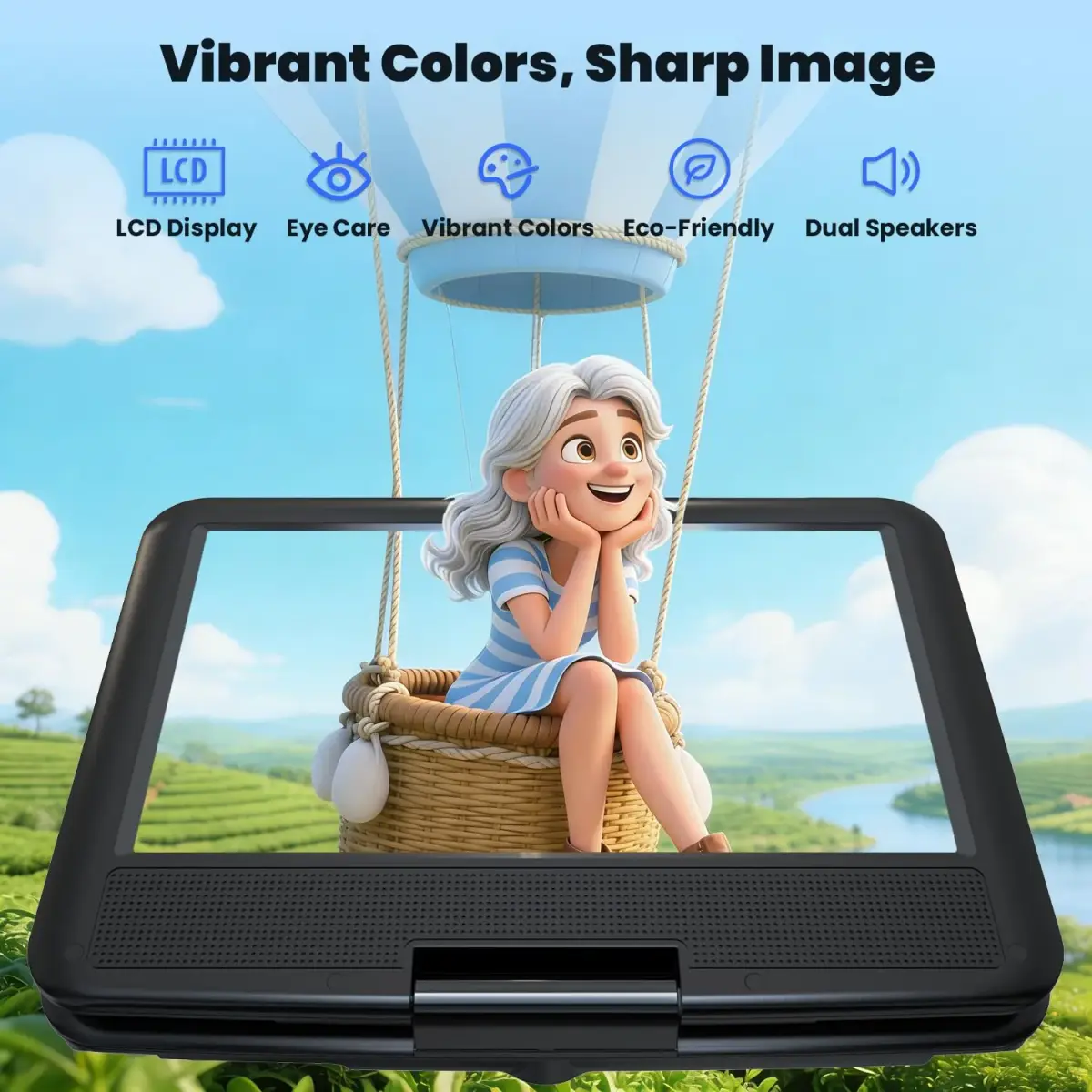 ieGeek 11.5" Portable DVD Player 9.5" HD Screen | 5-Hour Battery, USB/SD Playback, TV Sync - view 2