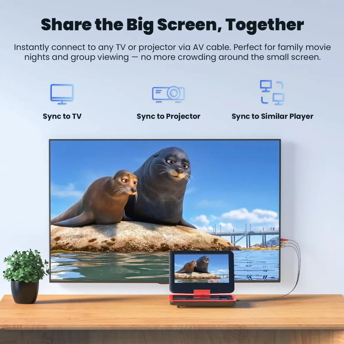ieGeek 11.5" Portable DVD Player, 9.5" HD Screen, Red | 5-Hour Battery Life, USB/SD Playback, TV Sync - view 5