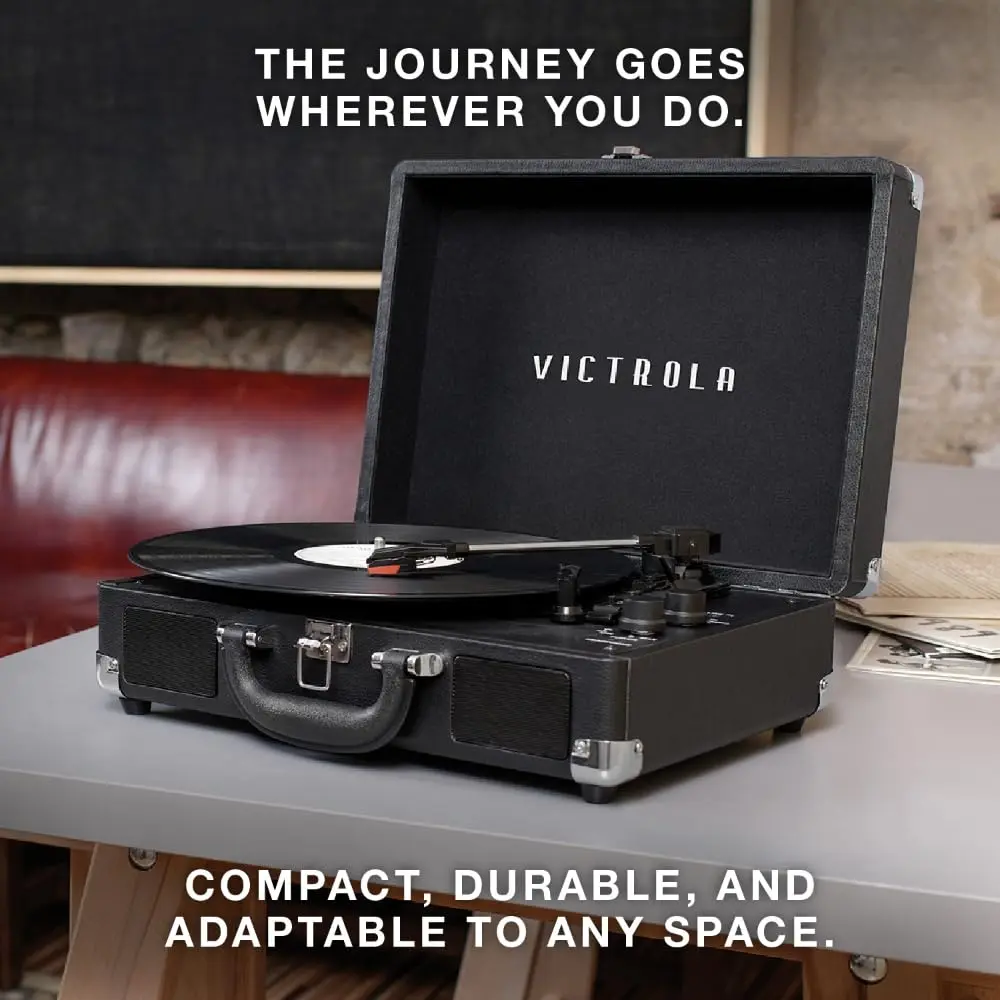 Victrola Journey Bluetooth Suitcase Record Player Gray | 3-Speed Belt Drive with Built-in Speakers & Bluetooth - view 7