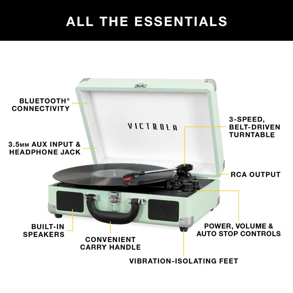 Victrola Journey Bluetooth Suitcase Record Player Gray | 3-Speed Belt Drive with Built-in Speakers & Bluetooth - view 2