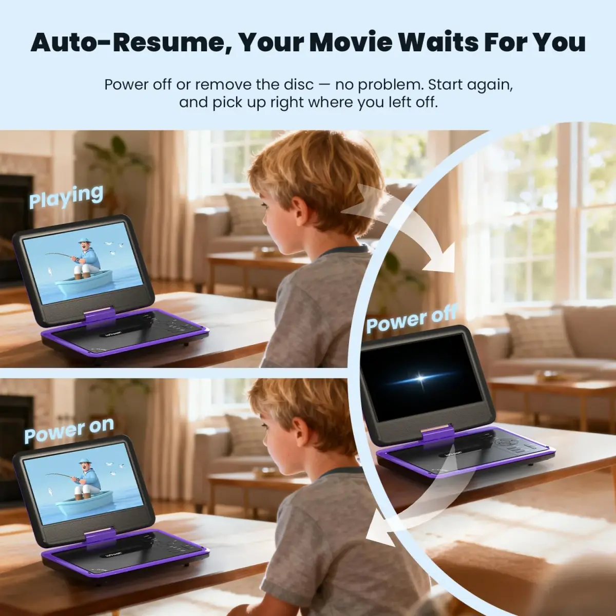 ieGeek 11.5" Portable DVD Player, 9.5" HD Screen, Purple | 5-Hour Battery, USB/SD Playback, TV Sync - view 7