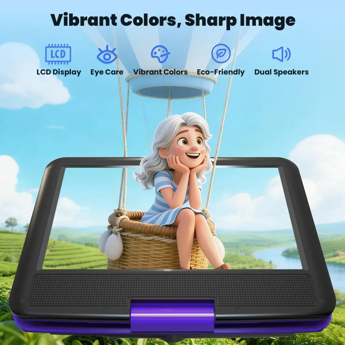 ieGeek 11.5" Portable DVD Player, 9.5" HD Screen, Purple | 5-Hour Battery, USB/SD Playback, TV Sync - view 2