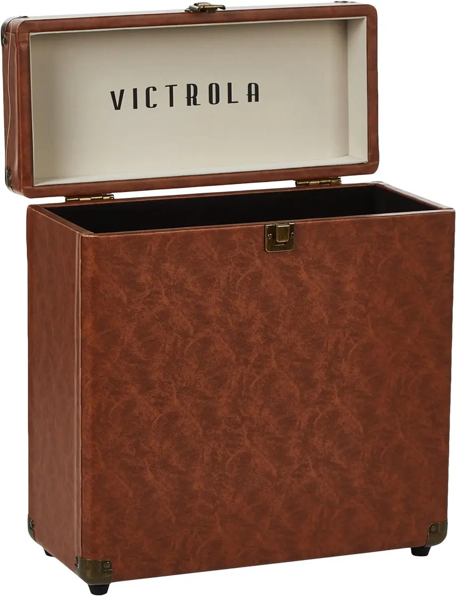 Victrola Collector Vinyl Record Storage Case Holds 30+ LPs Brown | Dust & Scratch Free Portable Design - main product image