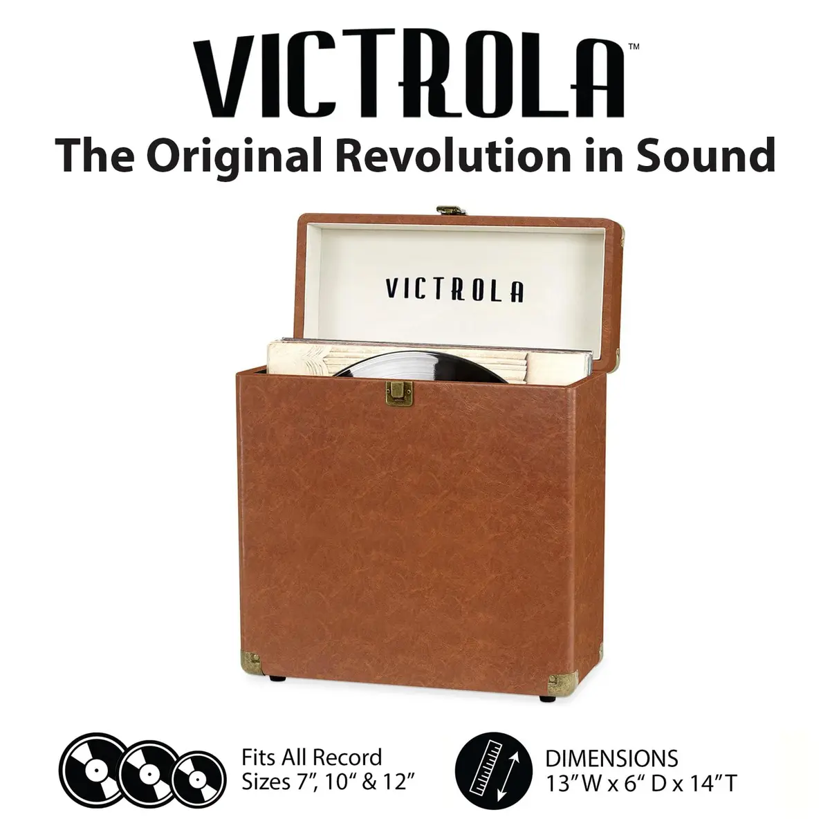 Victrola Collector Vinyl Record Storage Case Holds 30+ LPs Brown | Dust & Scratch Free Portable Design - view 2