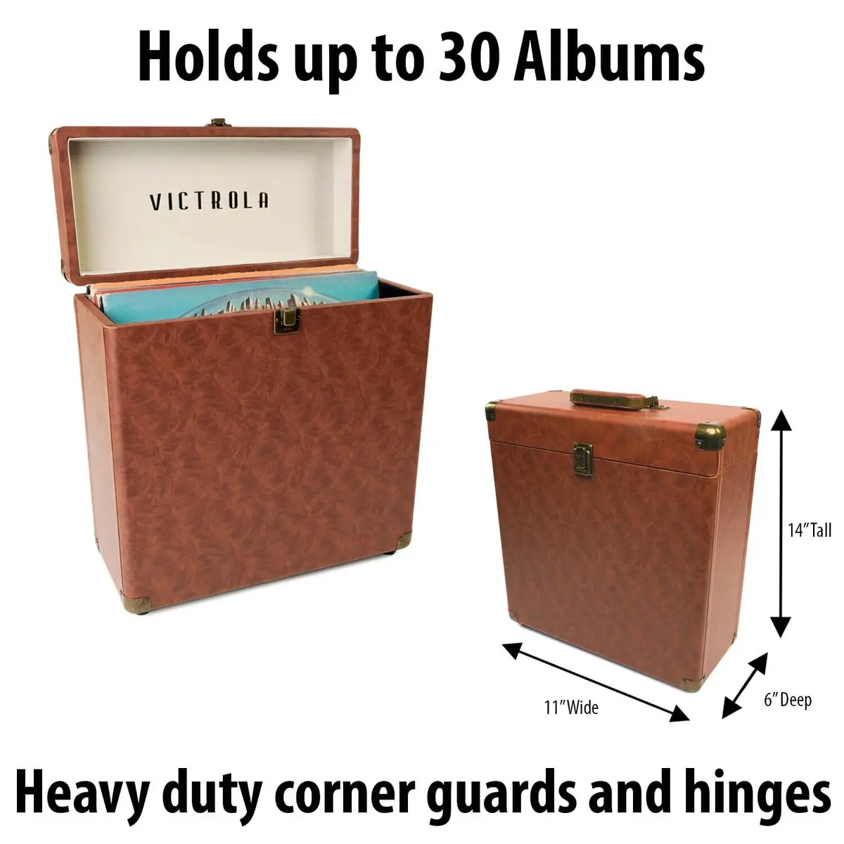 Victrola Collector Vinyl Record Storage Case Holds 30+ LPs Brown | Dust & Scratch Free Portable Design - view 3