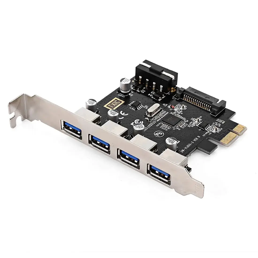 ChenYang 4 Port PCI-E 1X to 4 USB 3.0 HUB PCI Express Expansion Card Adapter with 120mm PCI-E Slot Bracket - main product image