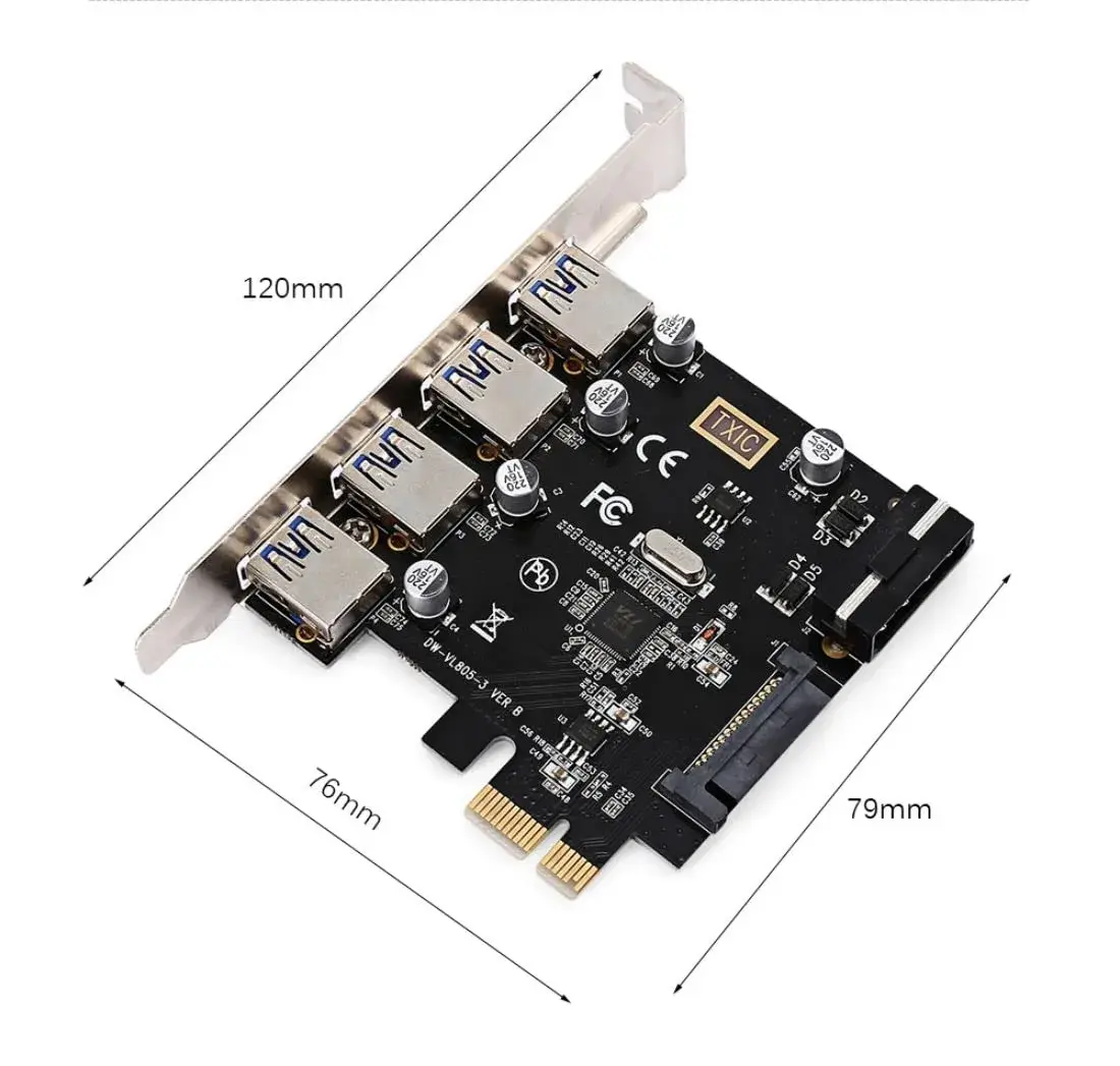 ChenYang 4 Port PCI-E 1X to 4 USB 3.0 HUB PCI Express Expansion Card Adapter with 120mm PCI-E Slot Bracket - view 4