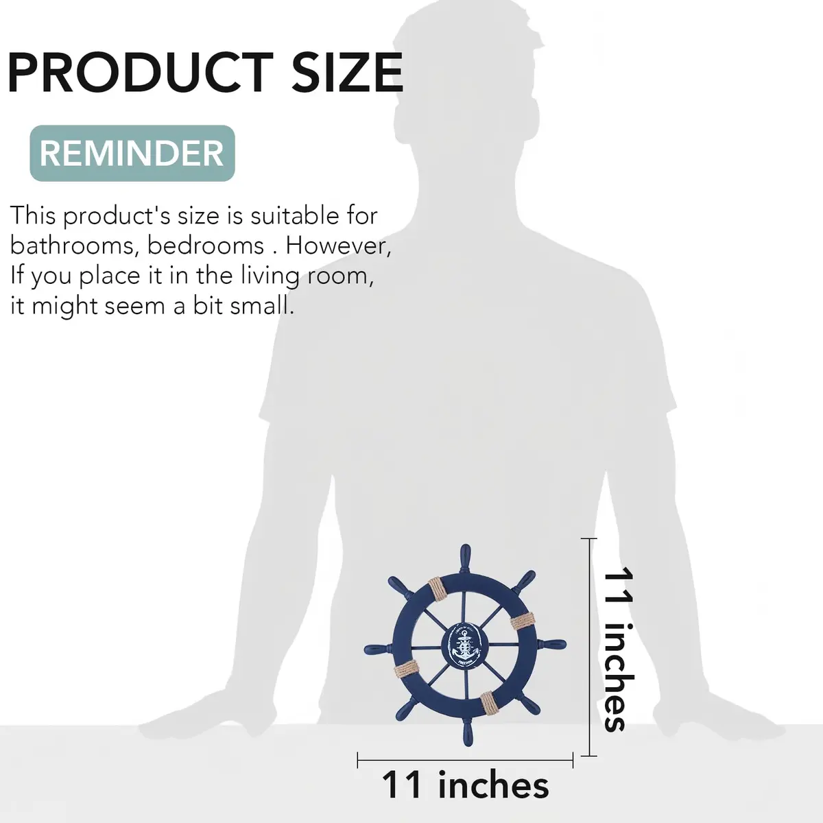 Rienar Wooden Ship Wheel Wall Decor 11" Navy Blue Nautical Anchor Beach Bathroom | Coastal Nautical Charm - view 2